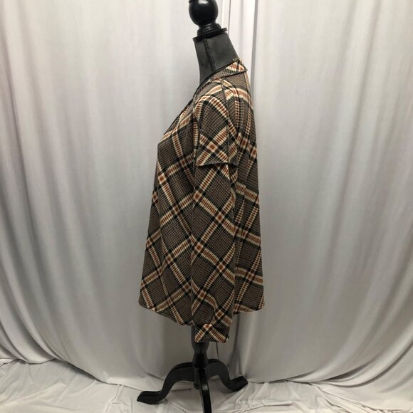 Heimish USA Plaid V Neck Long Sleeve Top Womens Size 1X Exposed Seam Shirt NEW - Picture 3 of 9